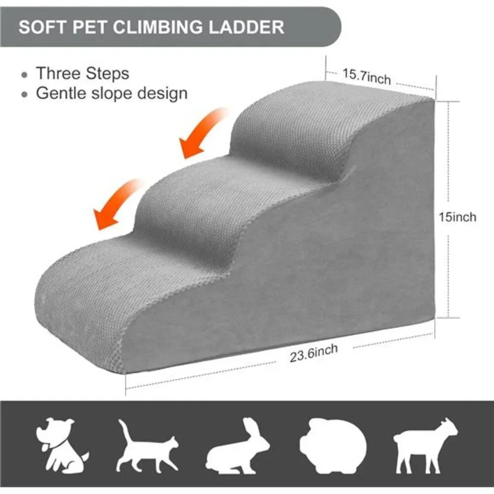 Dog Stairs for Small Dogs,3 Tiers High Density Foam Dog Ramp,Extra Wide Non-Slip